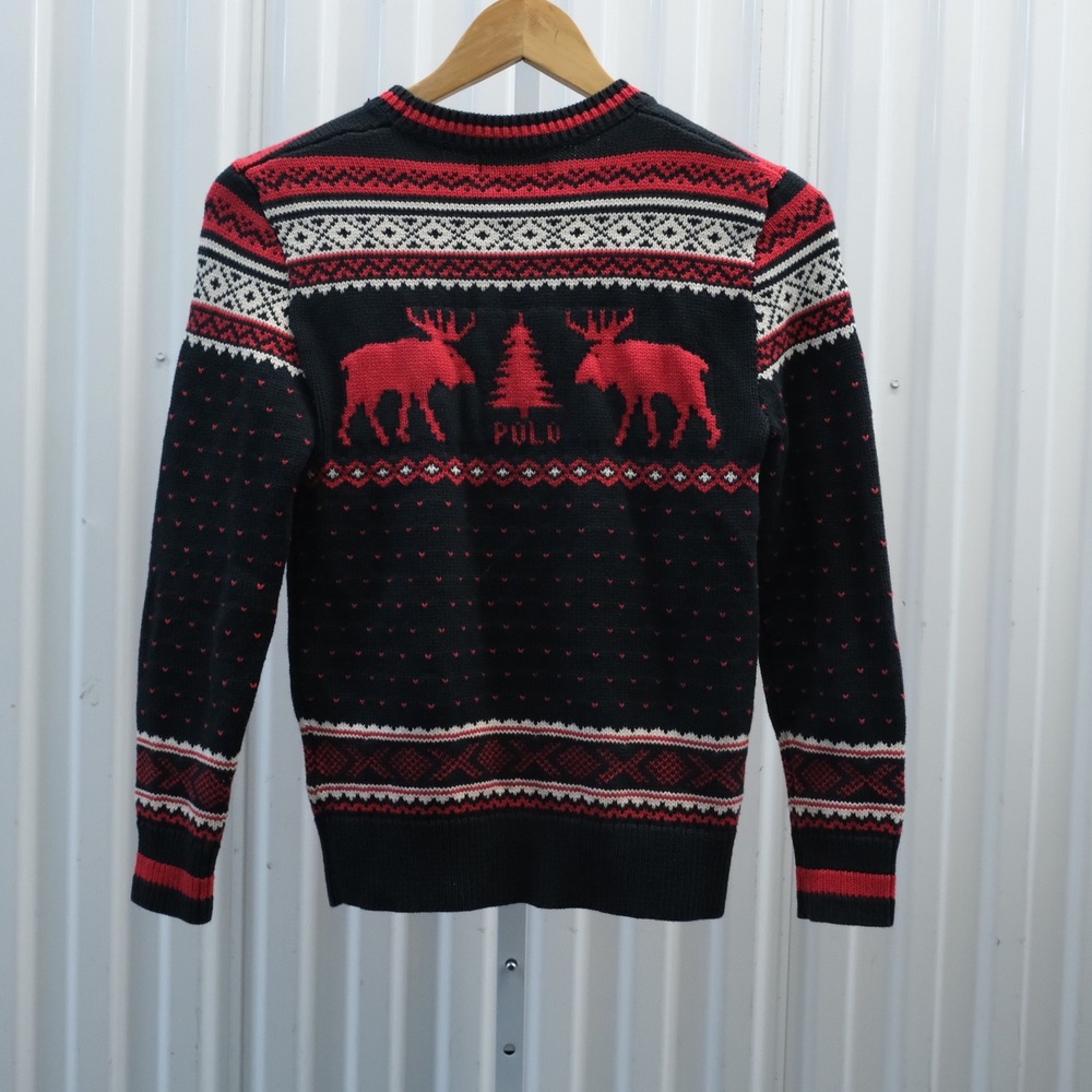 Polo Ralph Lauren Youth‎ Unisex M (10-12) Sweater Fairlsle Holiday Winter Moose - Picture 2 of 8